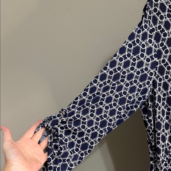 Perseption Concepts Navy Geometic Patterned Dress 3/4 Sleeve‎ XL - Picture 2 of 8